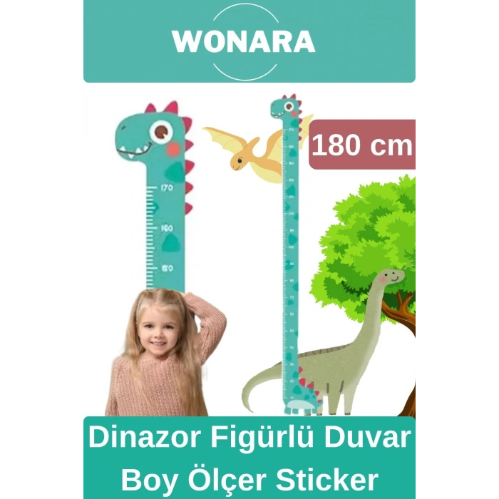 Özel Üretim Çocuk İçin Dinazor Figürlü Çift Taraflı Yapışkanlı Silinebilir Duvar Boy Ölçer Sticker