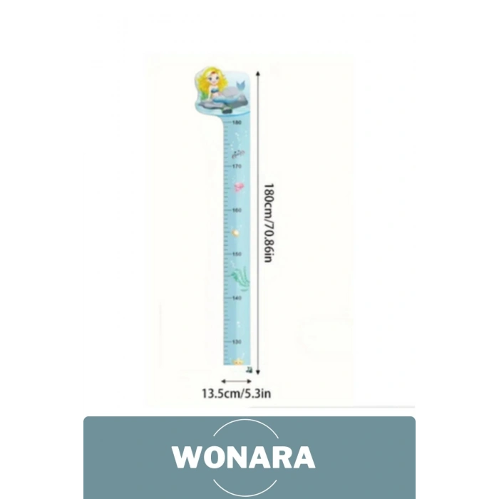 Özel Üretim Çocuk İçin Deniz Kız Figürlü Çift Taraflı Yapışkanlı Silinebilir Duvar Boy Ölçer Sticker