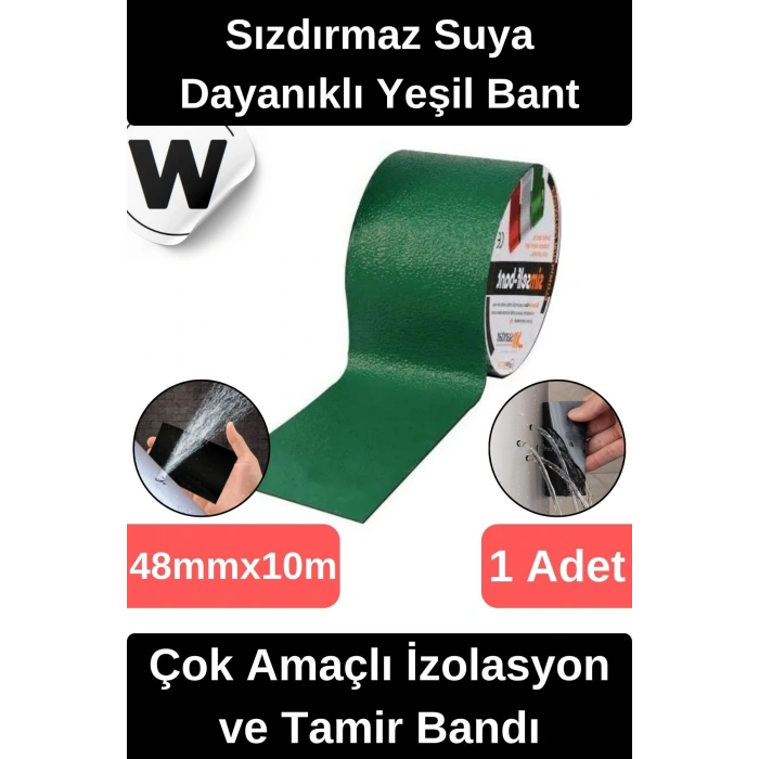 Sızdırmaz Suya Dayanıklı Yeşil Renk Çok Amaçlı Tamir ve İzolasyon Bandı 10m 1 Adet