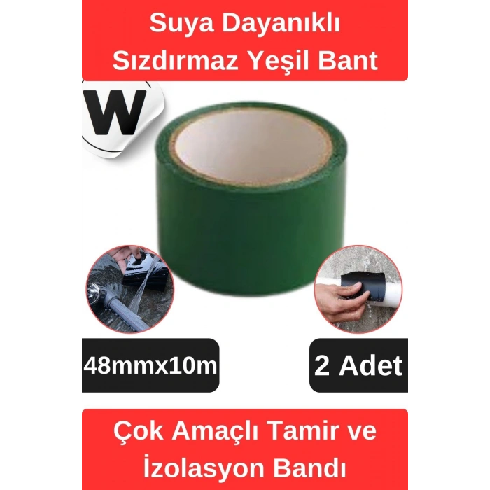 Sızdırmaz Suya Dayanıklı Yeşil Renk Çok Amaçlı Tamir ve İzolasyon Bandı 10m 2 Adet