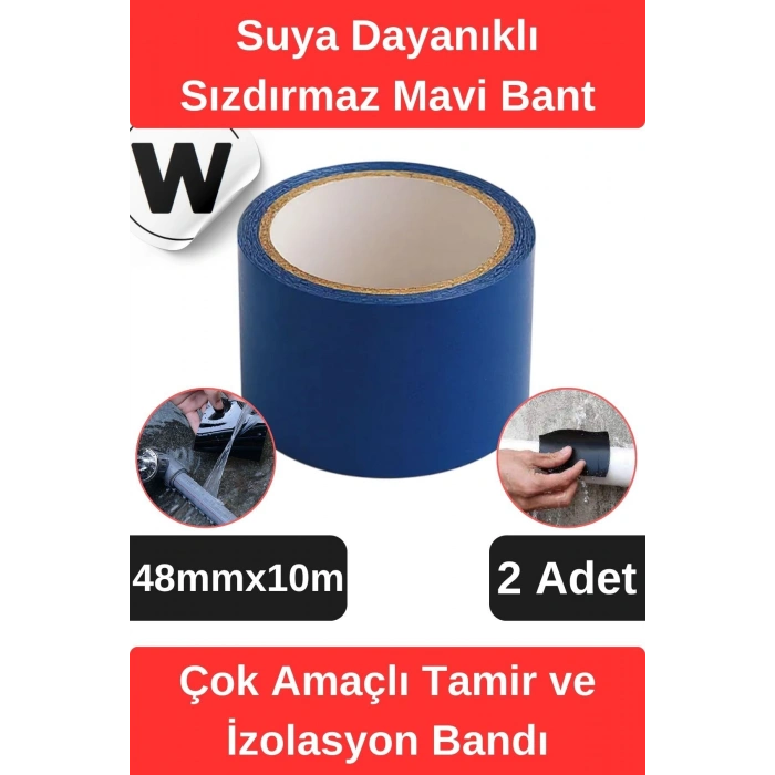Sızdırmaz Suya Dayanıklı Mavi Renk Çok Amaçlı Tamir ve İzolasyon Bandı 10m 2 Adet