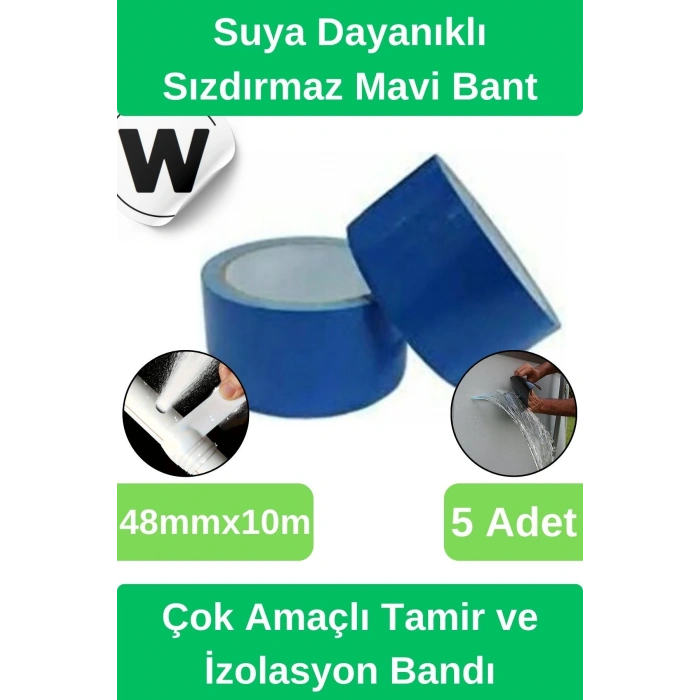 Sızdırmaz Suya Dayanıklı Mavi Renk Çok Amaçlı Tamir ve İzolasyon Bandı 10m 5 Adet