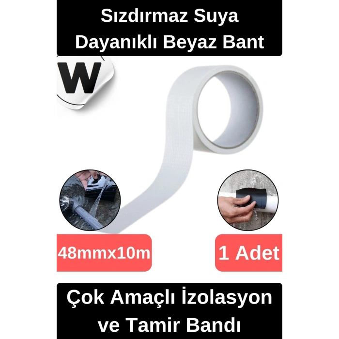 Sızdırmaz Suya Dayanıklı Beyaz Renk Çok Amaçlı Tamir ve İzolasyon Bandı 10m 1 Adet