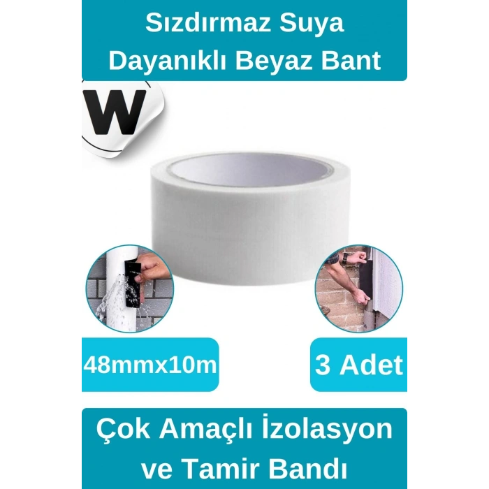 Sızdırmaz Suya Dayanıklı Beyaz Renk Çok Amaçlı Tamir ve İzolasyon Bandı 10m 3 Adet