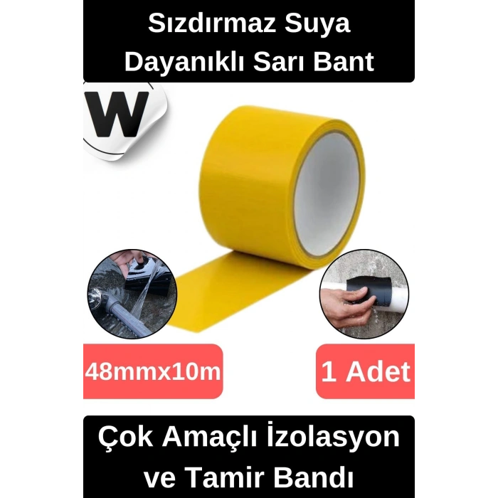 Sızdırmaz Suya Dayanıklı Sarı Renk Çok Amaçlı Tamir ve İzolasyon Bandı 10m 1 Adet