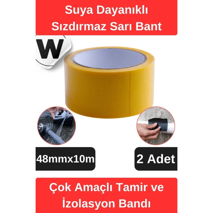Sızdırmaz Suya Dayanıklı Sarı Renk Çok Amaçlı İzolasyon ve Tamir Bandı 10m 2 Adet
