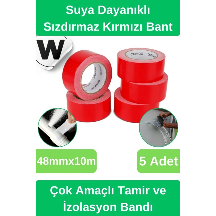 Sızdırmaz Suya Dayanıklı Kırmızı Renk Çok Amaçlı İzolasyon ve Tamir Bandı 10m 5 Adet