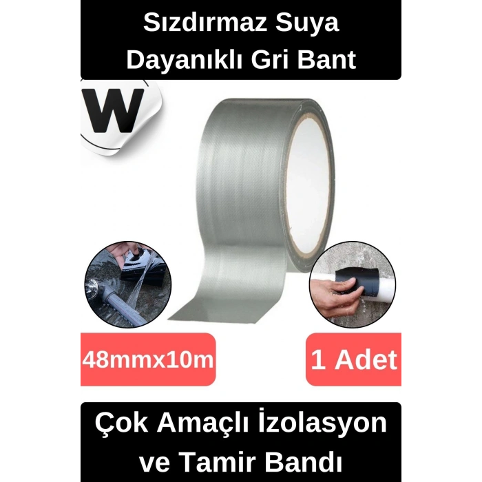 Sızdırmaz Suya Dayanıklı Gri Renk Çok Amaçlı Tamir ve İzolasyon Bandı 10m 1 Adet