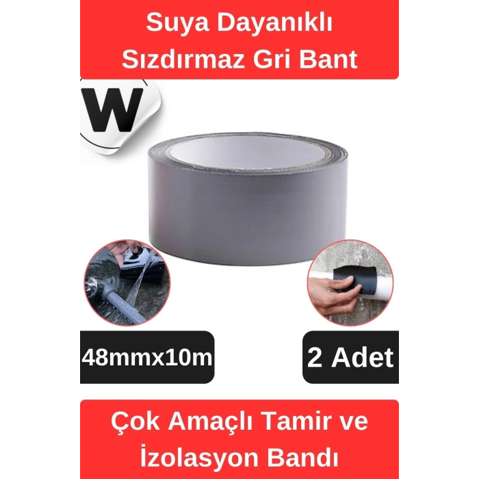 Sızdırmaz Suya Dayanıklı Gri Renk Çok Amaçlı İzolasyon ve Tamir Bandı 10m 2 Adet