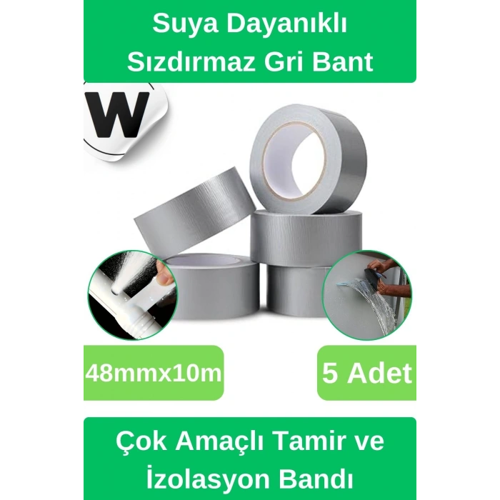 Sızdırmaz Suya Dayanıklı Gri Renk Çok Amaçlı Tamir ve İzolasyon Bandı 10m 5 Adet