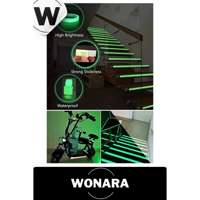 Premium Karanlıkta Yansıyan Yapışkanlı Işık Veren Fosforlu (Fotolümen) Yeşil Şerit Bant 4 mt 5 Adet