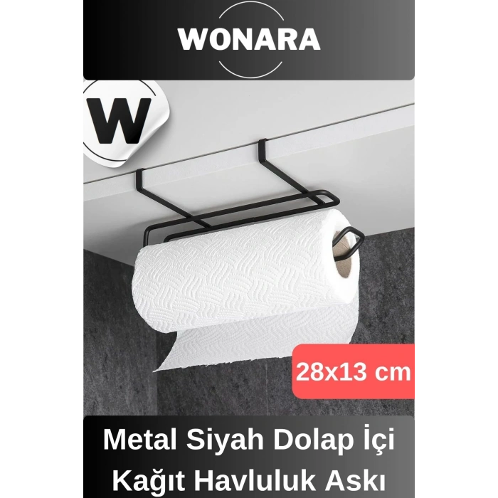 Dayanıklı İz Bırakmayan Kolay Takılan Mutfak Banyo Metal Siyah Dolap İçi Kağıt Havluluk Askı