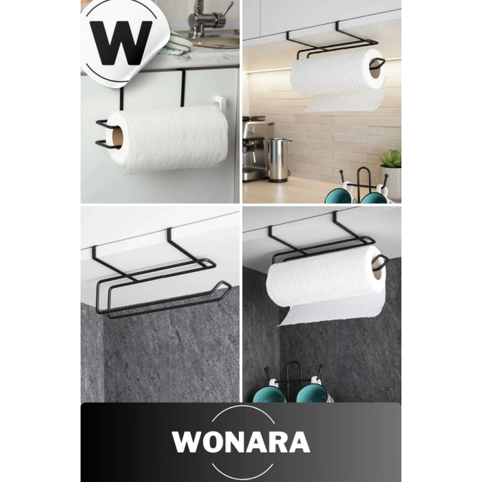 Dayanıklı İz Bırakmayan Kolay Takılan Mutfak Banyo Metal Siyah Dolap İçi Kağıt Havluluk Askı