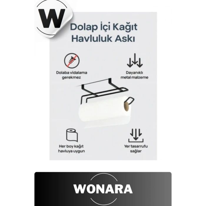 Dayanıklı İz Bırakmayan Kolay Takılan Mutfak Banyo Metal Siyah Dolap İçi Kağıt Havluluk Askı