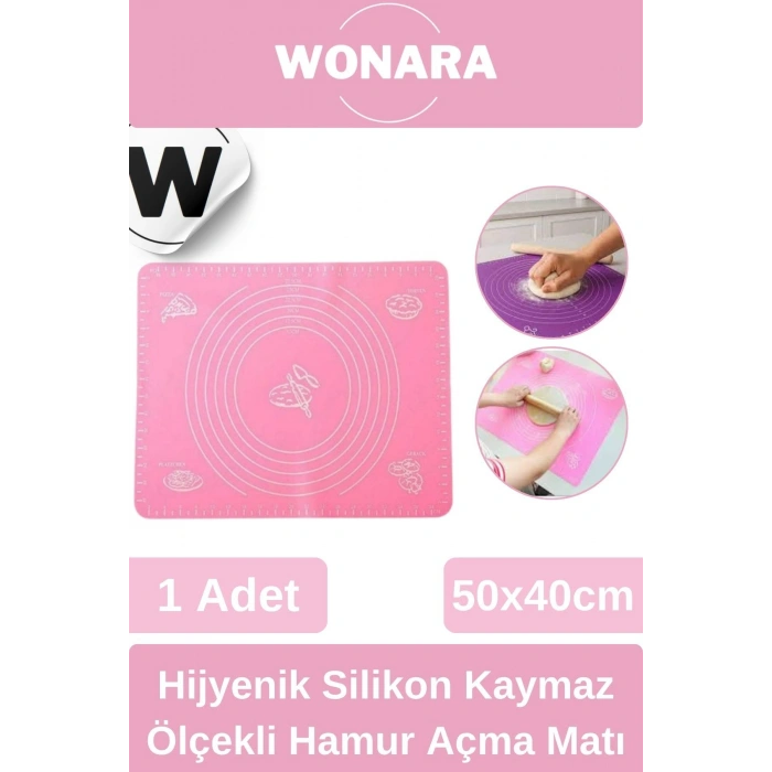 Hijyenik Pratik Silikon Hamur Açma Matı Ölçekli Kaymaz Gıda Kullanımına Uygun Tabanlık 50x40cm