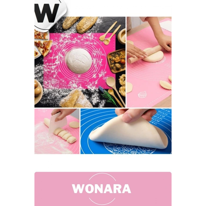 Hijyenik Pratik Silikon Hamur Açma Matı Ölçekli Kaymaz Gıda Kullanımına Uygun Tabanlık 50x40cm