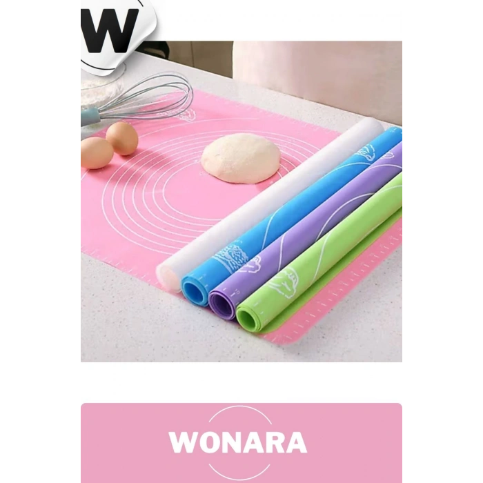 Hijyenik Pratik Silikon Hamur Açma Matı Ölçekli Kaymaz Gıda Kullanımına Uygun Tabanlık 50x40cm