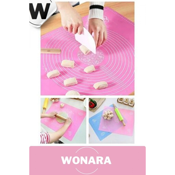 Hijyenik Pratik Silikon Hamur Açma Matı Ölçekli Kaymaz Gıda Kullanımına Uygun Tabanlık 50x40cm