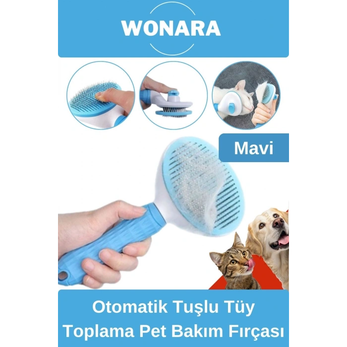 Özel Üretim Otomatik Tuşlu Tüy Toplama Tarağı Kedi Köpek İçin Kolay Temizlenen Pet Bakım Fırçası