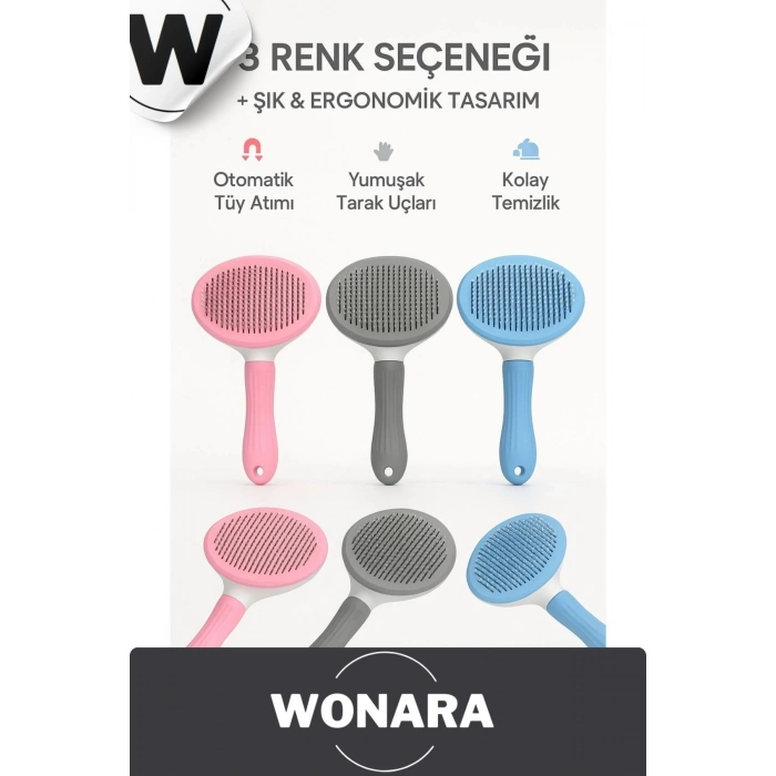 Özel Üretim Otomatik Tuşlu Tüy Toplama Tarağı Kedi Köpek İçin Kolay Temizlenen Pet Bakım Fırçası