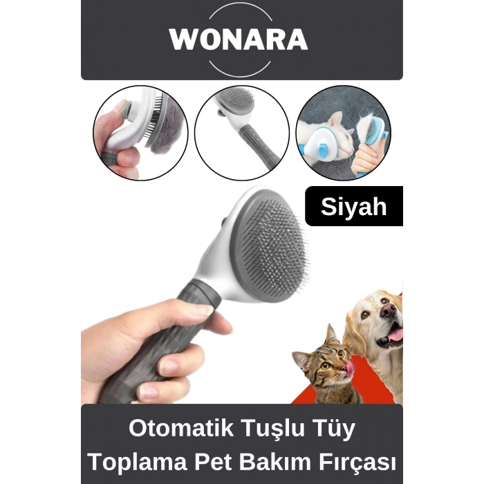 Özel Üretim Otomatik Tuşlu Tüy Toplama Tarağı Kedi Köpek İçin Kolay Temizlenen Pet Bakım Fırçası