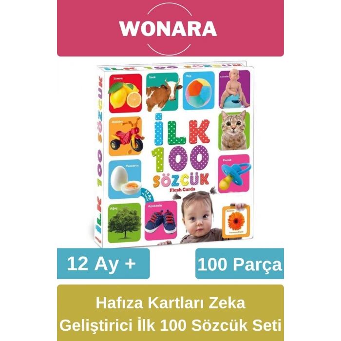 Eğitici Öğretici Hafıza Kartları İlk 100 Sözcük Zeka Geliştirici El Göz Koordinasyonu Seti