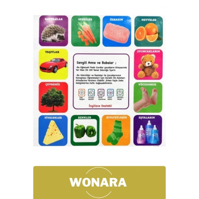 Eğitici Öğretici Hafıza Kartları İlk 100 Sözcük Zeka Geliştirici El Göz Koordinasyonu Seti