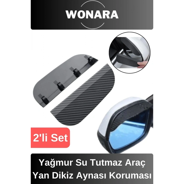 Evrensel Araç Dış Ayna Yağmur Kaydırıcı Koruma Siperi Karbon Desenli Kolay Takılabilir Aksesuar