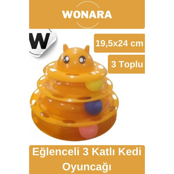 Özel Tasarım Dayanıklı Kaymaz Kauçuk Pedli 3 Toplu 3 Katlı Eğlenceli Turuncu Kedi Oyuncağı