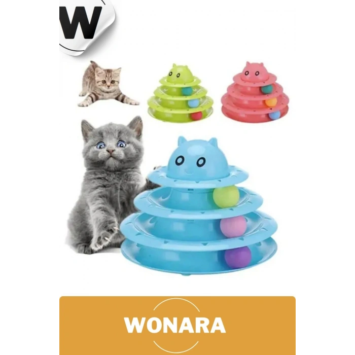 Özel Tasarım Dayanıklı Kaymaz Kauçuk Pedli 3 Toplu 3 Katlı Eğlenceli Turuncu Kedi Oyuncağı