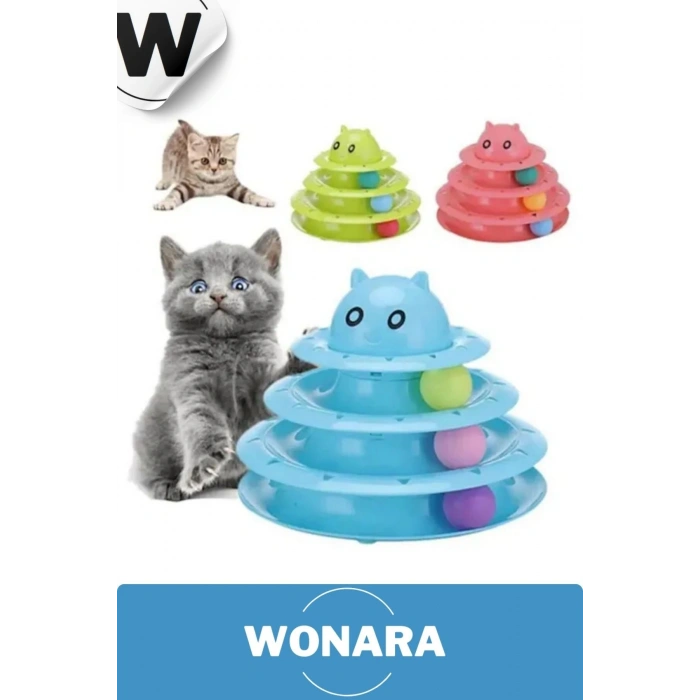 Özel Tasarım Dayanıklı Kaymaz Kauçuk Pedli 3 Toplu 3 Katlı Eğlenceli Turuncu Kedi Oyuncağı