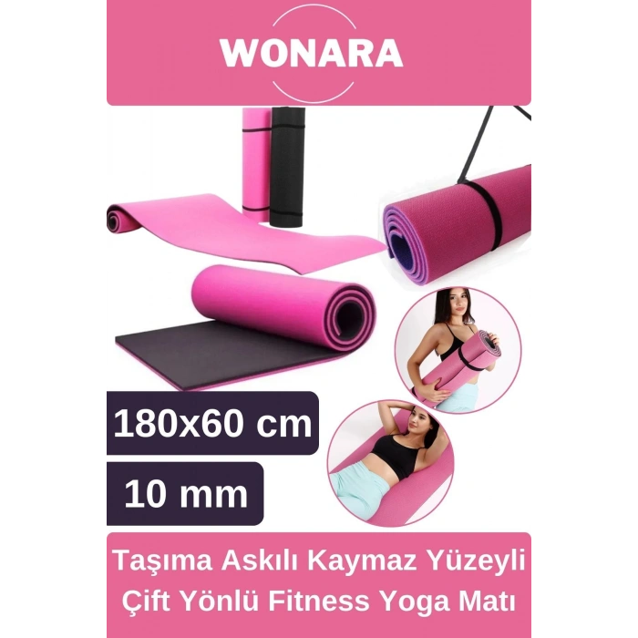 Pratik Taşıma Askılı Kaymaz Yüzeyli Çift Yönlü Fitness Yoga Matı Kamp Çadır Spor Minderi 180x60 Cm