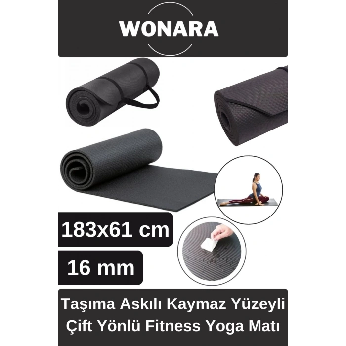 Pratik Taşıma Askılı Kaymaz Yüzeyli Çift Yönlü Fitness Yoga Matı Kamp Çadır Spor Minderi 183x61 Cm