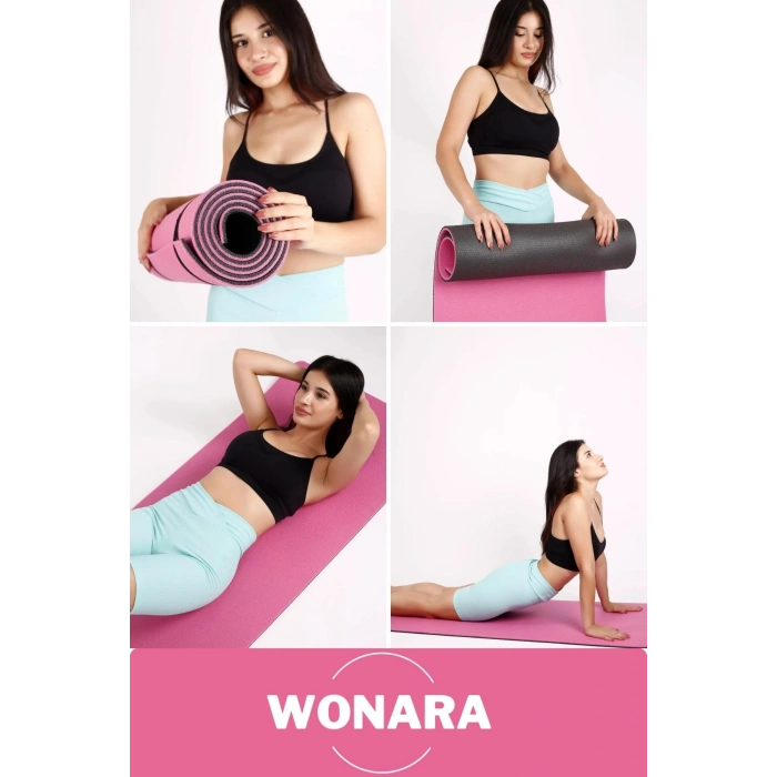 Pratik Taşıma Askılı Kaymaz Yüzeyli Çift Yönlü Fitness Yoga Matı Kamp Çadır Spor Minderi 180x61 Cm