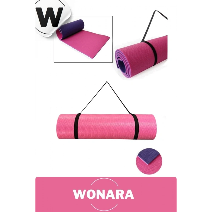Pratik Taşıma Askılı Kaymaz Yüzeyli Çift Yönlü Fitness Yoga Matı Kamp Çadır Spor Minderi 180x61 Cm