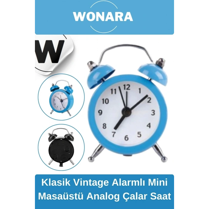 Premium Klasik Tasarım Vintage Yüksek Sesli Alarmlı Dekoratif Mini Masaüstü Analog Çalar Saat