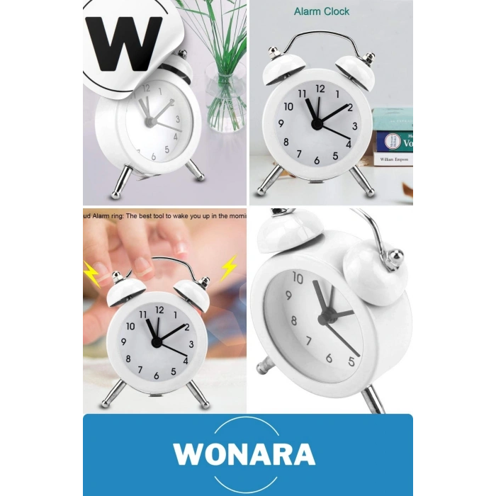 Premium Klasik Tasarım Vintage Yüksek Sesli Alarmlı Dekoratif Mini Masaüstü Analog Çalar Saat