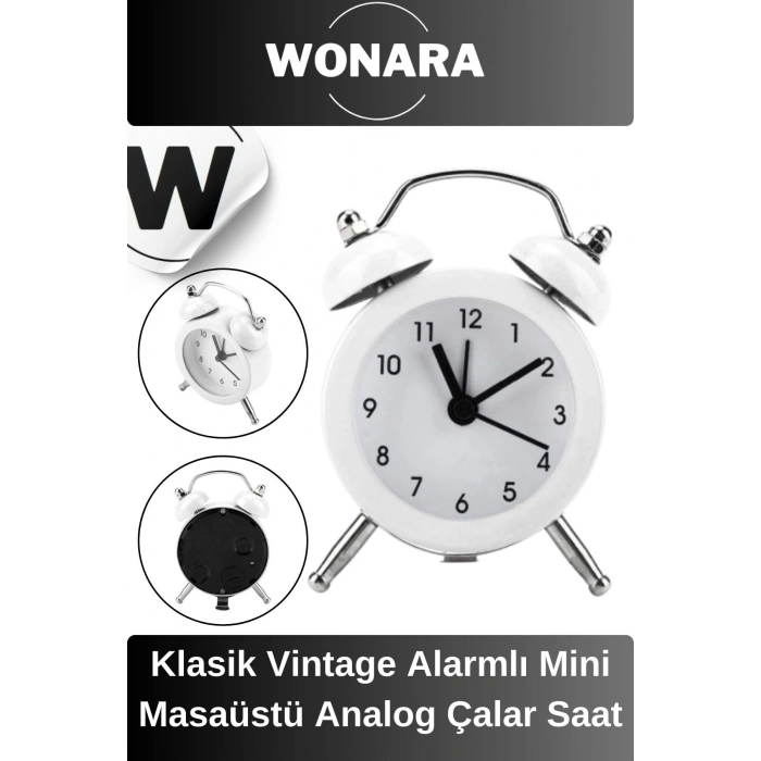 Premium Klasik Tasarım Vintage Yüksek Sesli Alarmlı Dekoratif Mini Masaüstü Analog Çalar Saat