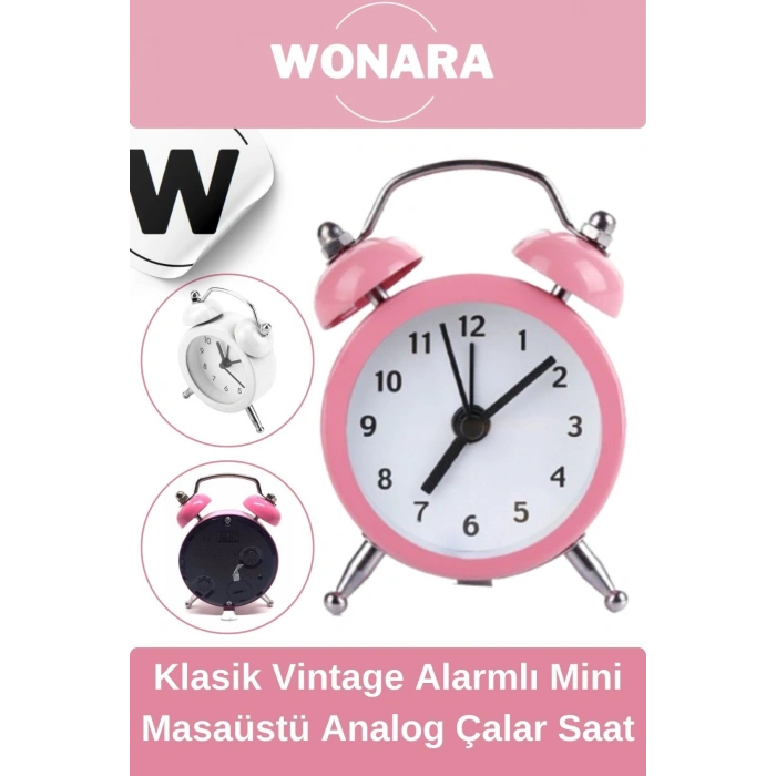Premium Klasik Tasarım Vintage Yüksek Sesli Alarmlı Dekoratif Mini Masaüstü Analog Çalar Saat