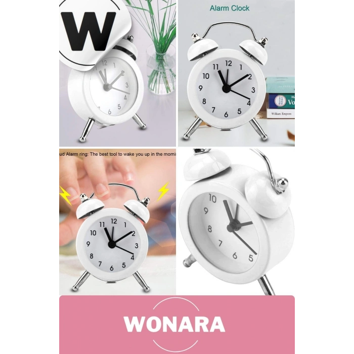 Premium Klasik Tasarım Vintage Yüksek Sesli Alarmlı Dekoratif Mini Masaüstü Analog Çalar Saat