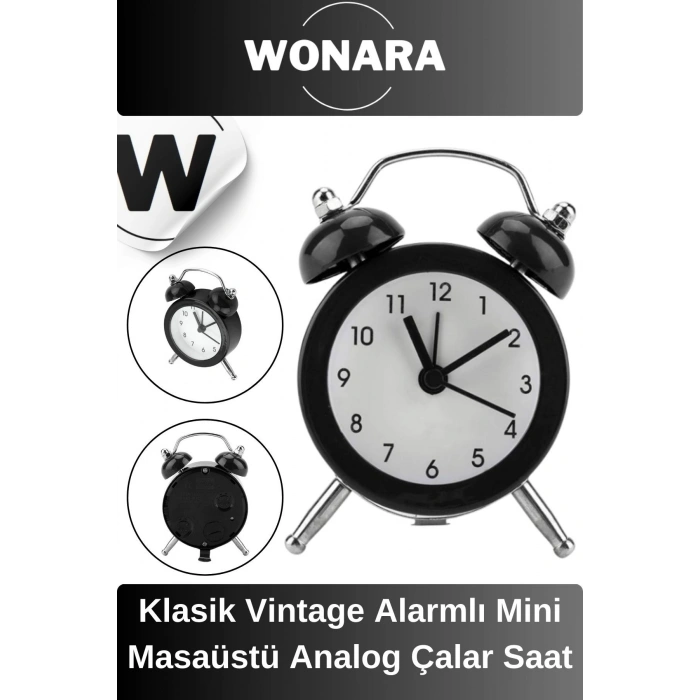 Premium Klasik Tasarım Vintage Yüksek Sesli Alarmlı Dekoratif Mini Masaüstü Analog Çalar Saat