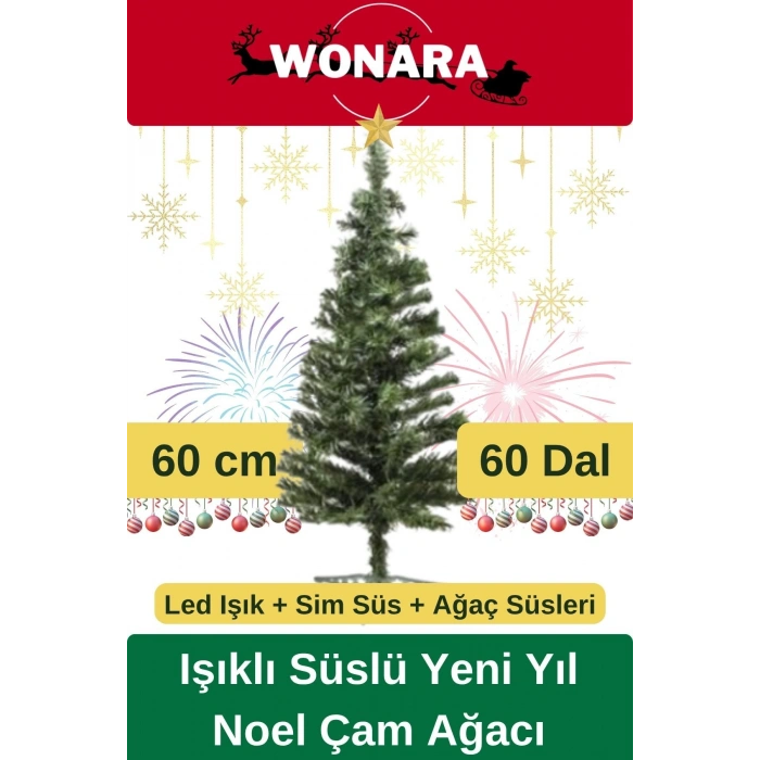 Deluxe Kutulu Ayaklı Renkli Işıklı Yılbaşı Süs Çam Ağacı Süsleme Seti Yeni Yıl Noel Dekor Paket