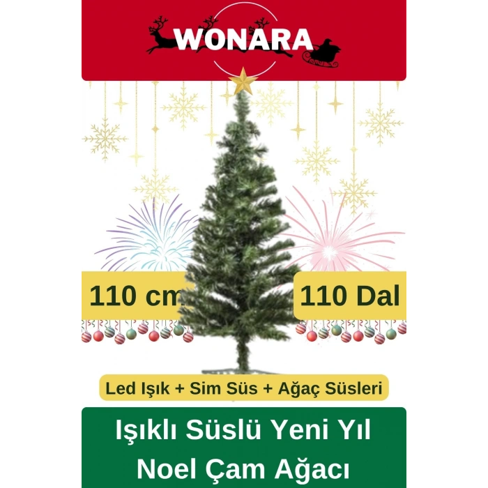 Deluxe Kutulu Ayaklı Renkli Işıklı Yılbaşı Süs Çam Ağacı Süsleme Seti Yeni Yıl Noel Dekor Paket