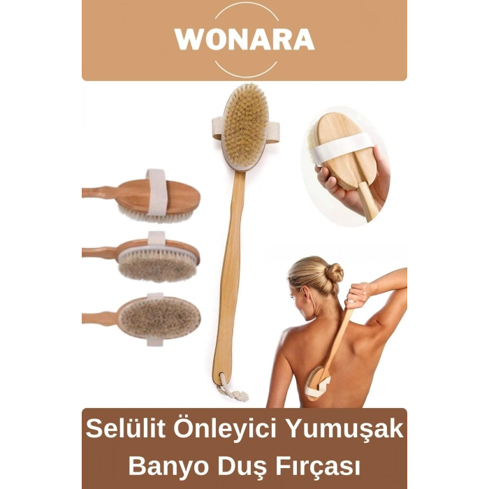 #BanyoFırça Ahşap Sap Peeling %100 Doğal Selülit Önleyici Yumuşak Vücut Masaj At Kılı Banyo Fırçası