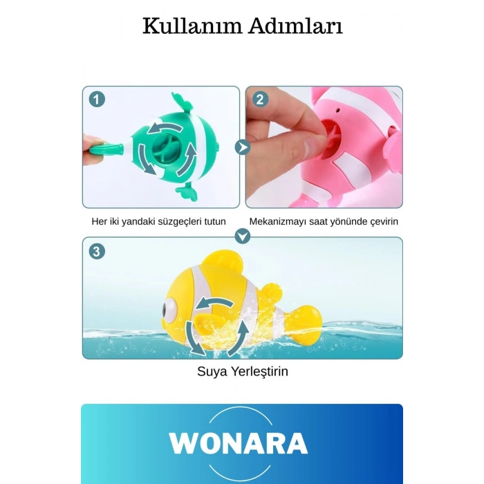 #Oyuncak Mekanik Suda Yüzen Eğlenceli Hafif Kurmalı Renkli Yüzen Balık Bebek Çocuk Banyo Oyuncağı