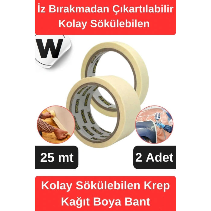 #KrepKağıt Isıya Dayanıklı İz Bırakmadan Çıkartılabilir Kolay Sökülebilen Maskeleme Boya Bant 2 Adet
