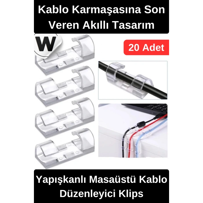 #Klips Yapışkan Kablo Düzenleyici Masaüstü Organizatör Güçlü Tutuş Sabitleyici Aparat Şarj Kulaklık USB Bilgisayar Televizyon Uyumlu Pratik Yönetim Çözümü Dayanıklı 20 Adet Set