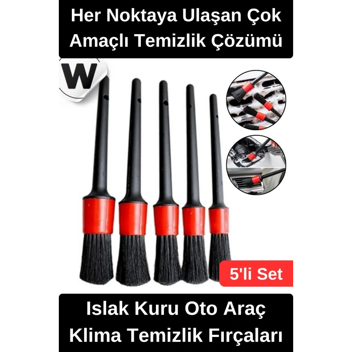 #ArabaFırçası Detay Fırçası Seti Islak Kuru Oto Araç Klima Temizlik Fırçaları Farklı Boy Çok Amaçlı Otomobil Motosiklet Jant Motor Havalandırma Izgara Koltuk Arası Temizleme Aparatı 5 Parça