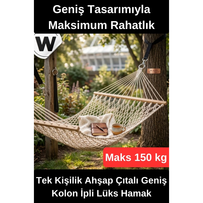 #Hamak Tek Kişilik Lüks Hamak Taşıma Kapasiteli Dayanıklı Ahşap Çıtalı Geniş Kolon İpli Renkli Bahçe Balkon Kamp Veranda Dinlenme Salıncağı Ergonomik Outdoor Yatak 150Kg