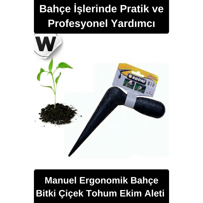 #FideDikici Manuel Bahçe Bitki Çiçek Tohum Ekim Aleti Dayanıklı Siyah Saplı Ergonomik Toprak Delici Küçük Fide Yerleştirme Aracı Fide Dikme Aparatı Pratik Hobi Bahçecilik Ekipmanı
